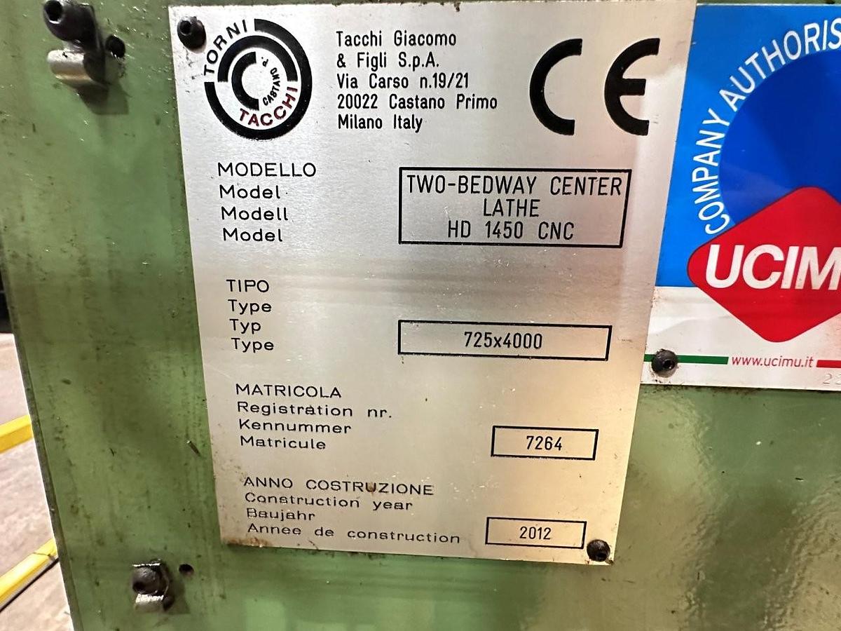 Used Tacchi HD/1450 – 725 x 4000mm CNC Lathe (2012)