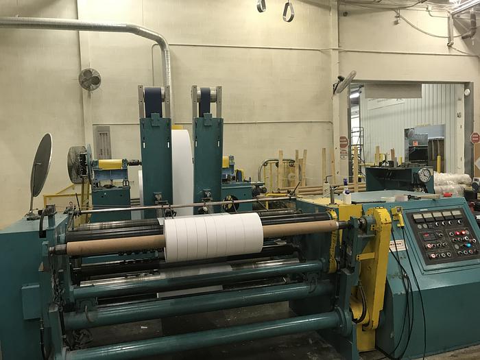 Used Cameron 84" Center Wind Slitter Rewinder, 60" Rewind dia.