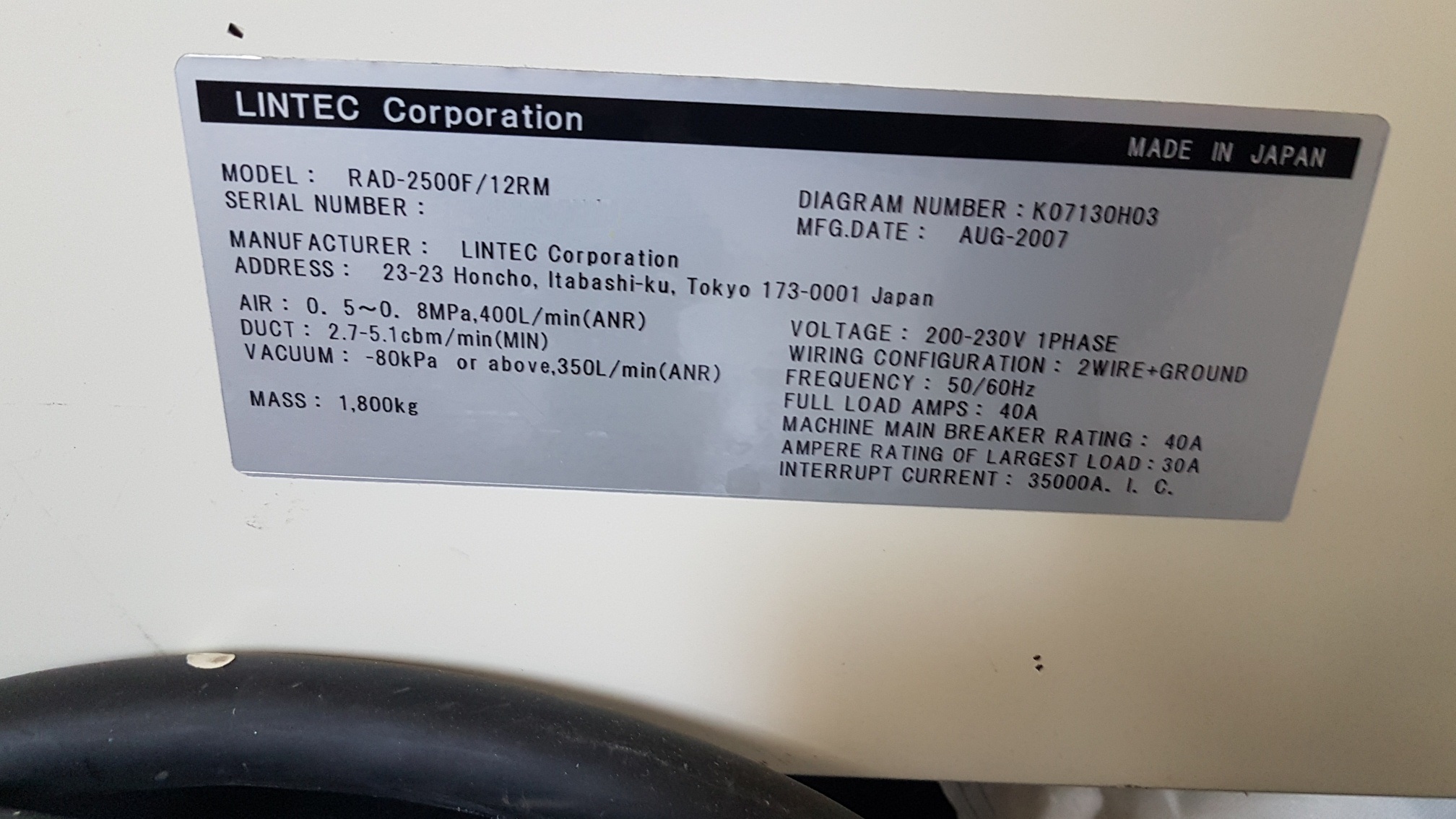 Used LINTEC RAD-2500F / 12RM Wafer Mounter
