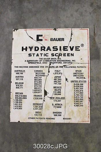 Used Bauer 10Ft Hydrasieve, 0.020" Plate #30028