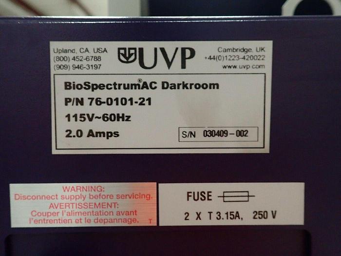 Used UVP Biospectrum 310 AC Darkroom Imaging System with CD, Manuals and Extras