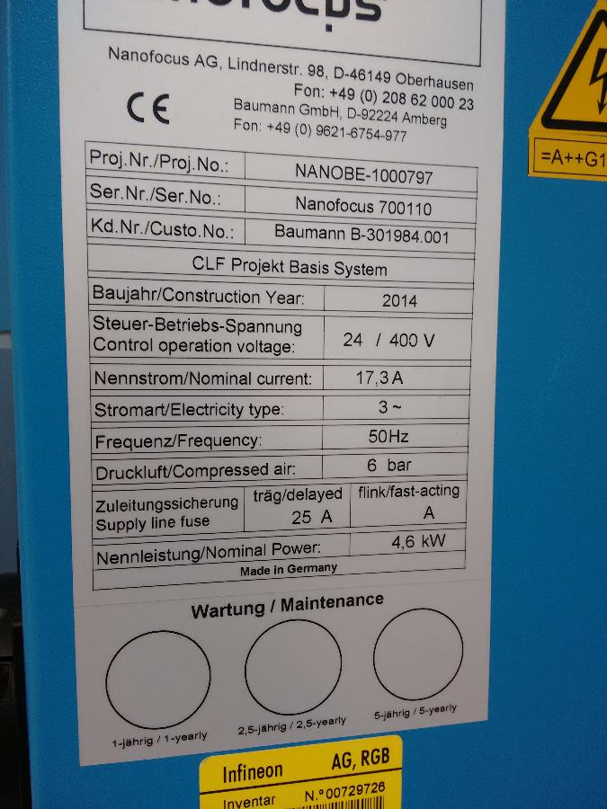 Used 2014 Nanofocus µsprint 3d inspection system with Baumann Handler