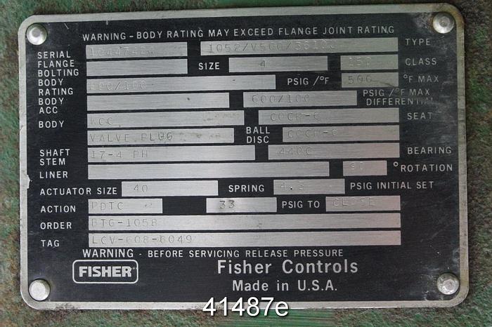 Used Fisher V500 4" Vee Ball Valve, Steel Body #41487