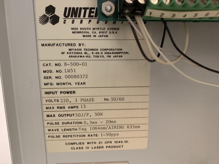 Used MIYACHI UNITEK LW51 COMPACT YAG LASER