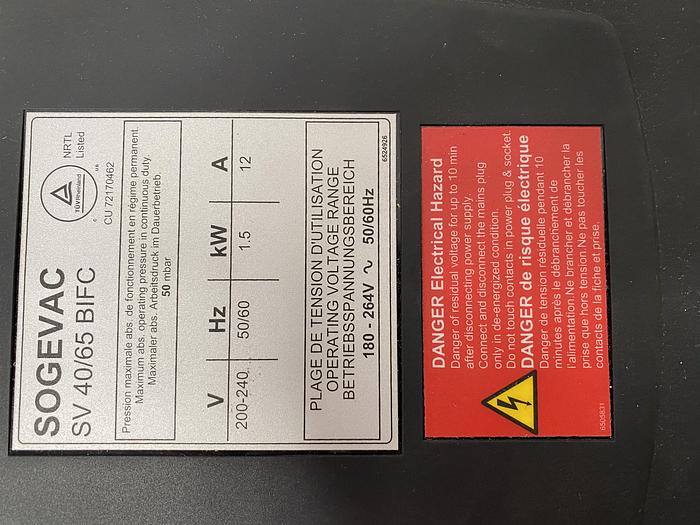 Used Leybold Sogevac SV40-65 BI FC Single-Stage Rotary Vane Pump