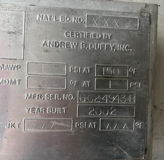 Used 4,000 GALLON AB DUFFY TANK - 7.5 HP/XP MIXER - S/S