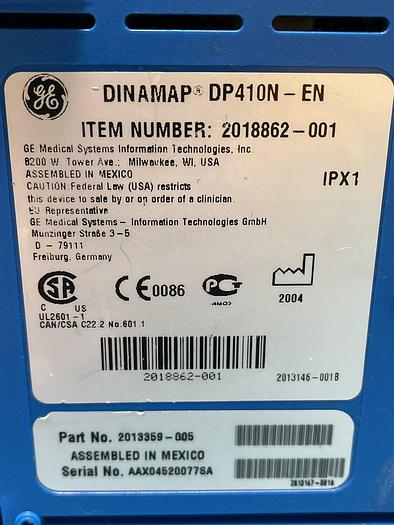 Used GE DINAMAP Pro 400V2 Patientenmonitor mit Schlauch und Blutdruckmanschette