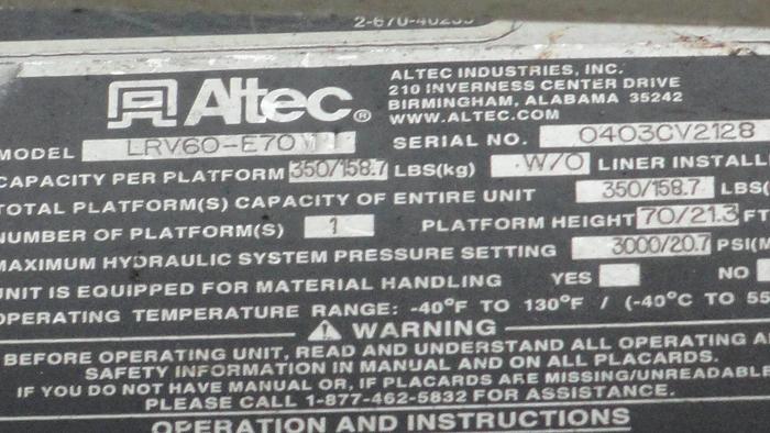 Used 2003 GMC / Altec TOPKICK C7500 LRV60- E70