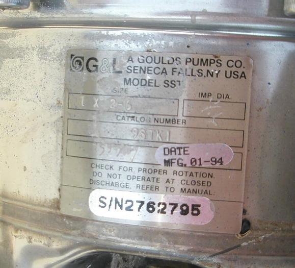 Used Pump, Centrif., 0.75 HP, S/st, 2" In/1" Out, Goulds #C736376