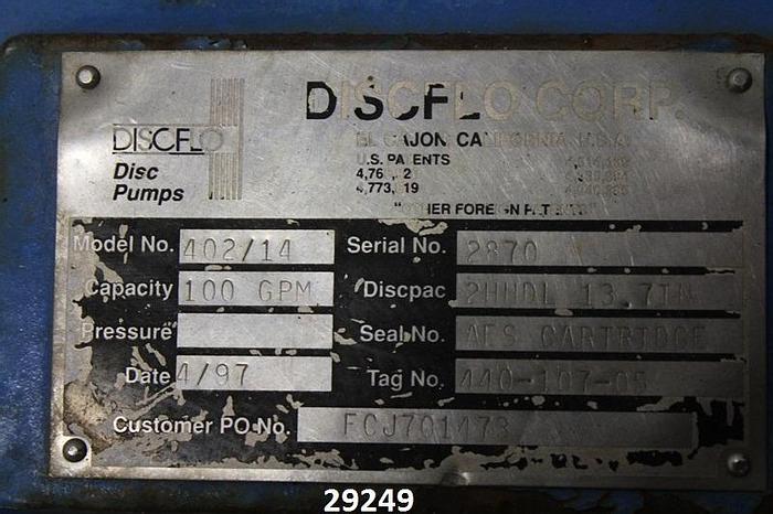 Used Discflo 402/14 Trash Pump, 2x4x14 #29249
