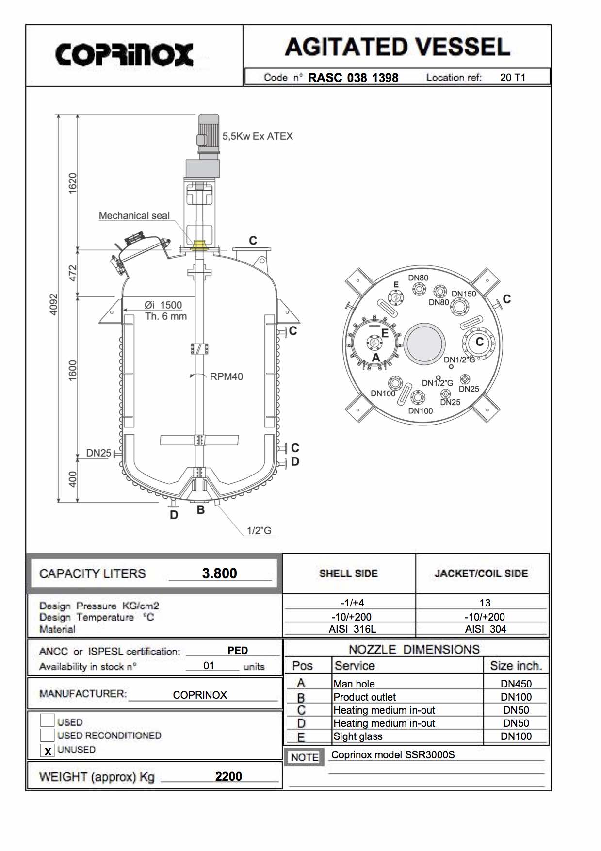 Reattore COPRINOX da 3800 Litri