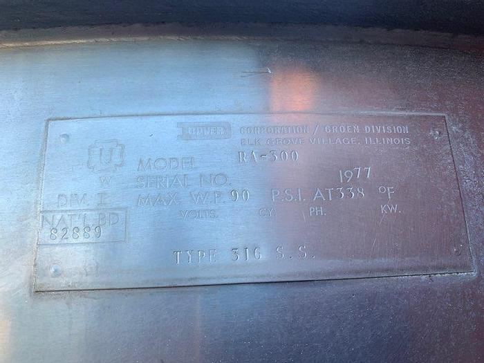 Used Kettle, 300 Gallon, S/st, Jkt, 90 PSI, Dover #S744458