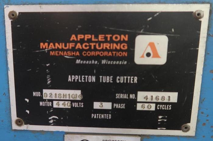 Used 120" APPLETON MODEL D21SH1010 SEMI AUTOMATIC CORE CUTTER 3" DIAMETER SHAFT