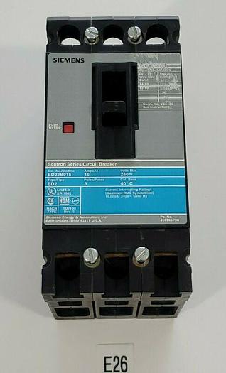 Used *PREOWNED* Siemens ED23B015 15 Amp 240V 3 Pole Circuit Breaker + Warranty!