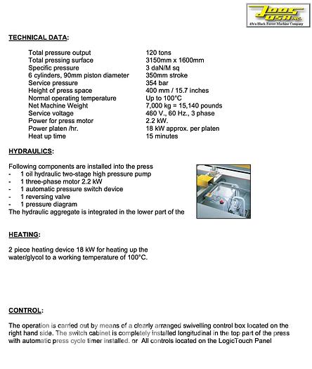 Used 2020 Joos  HP 120 OP Hot Press