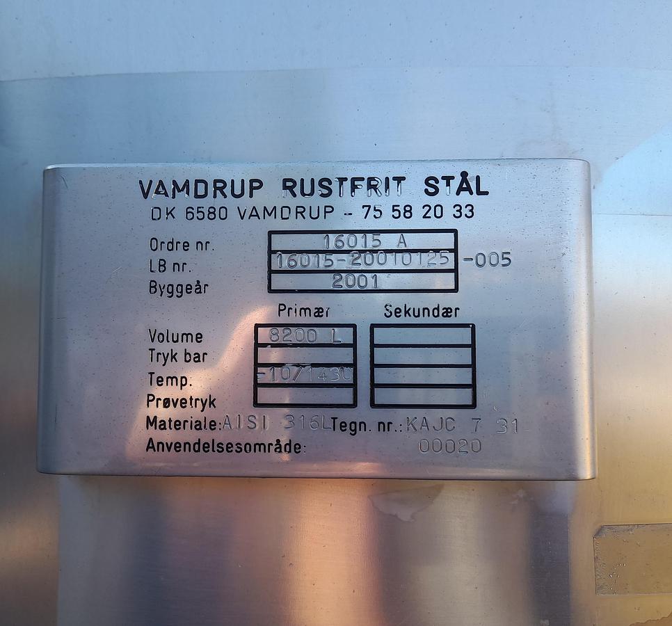 Used Tank, rustfrit syrefast stål - Vamdrup Rustfrit Stål