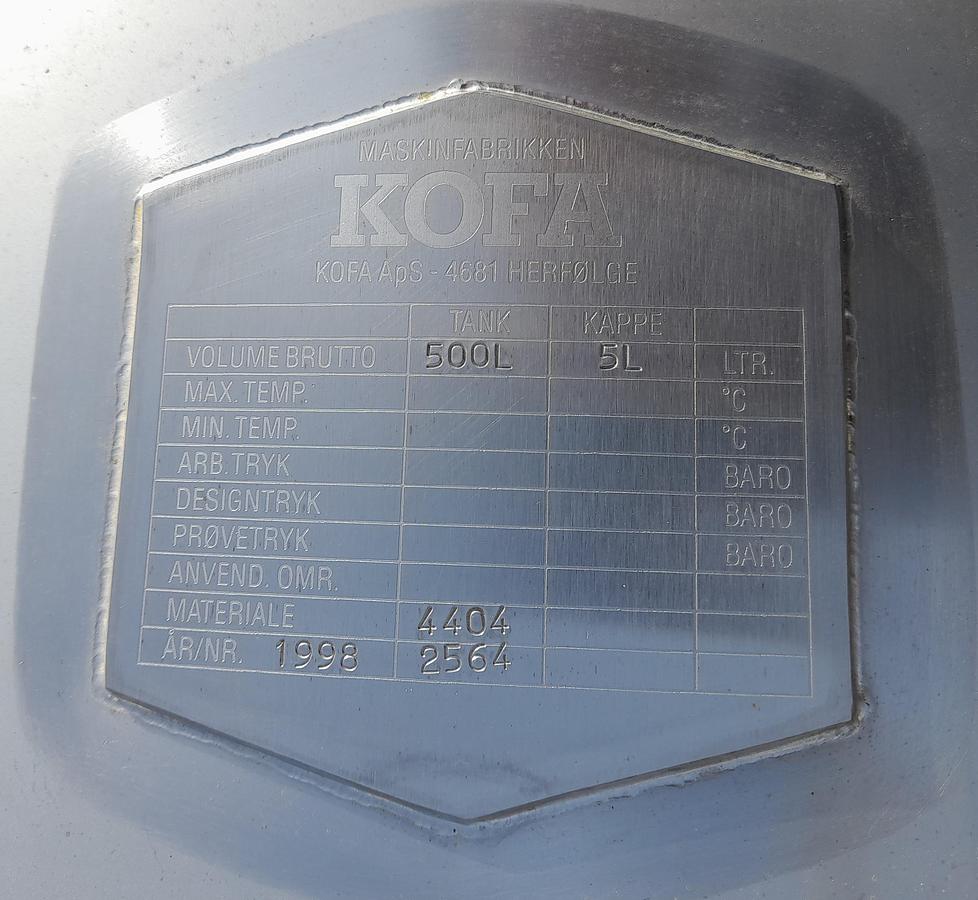 Used Tank, rustfrit syrefast stål - KOFA