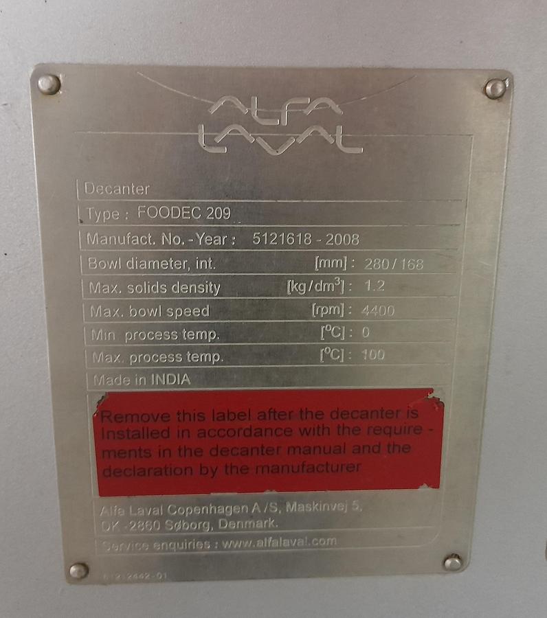 Used Dekanter - Alfa Laval Foodec