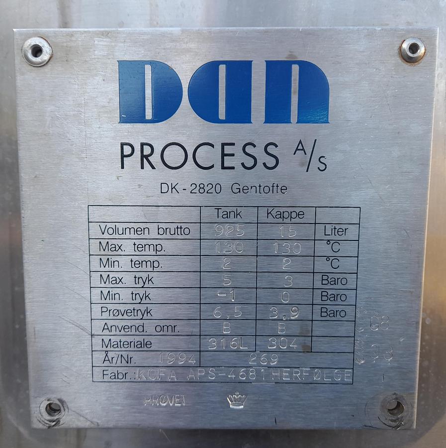 Used Tank, rustfrit syrefast stål - Dan Process/KOFA