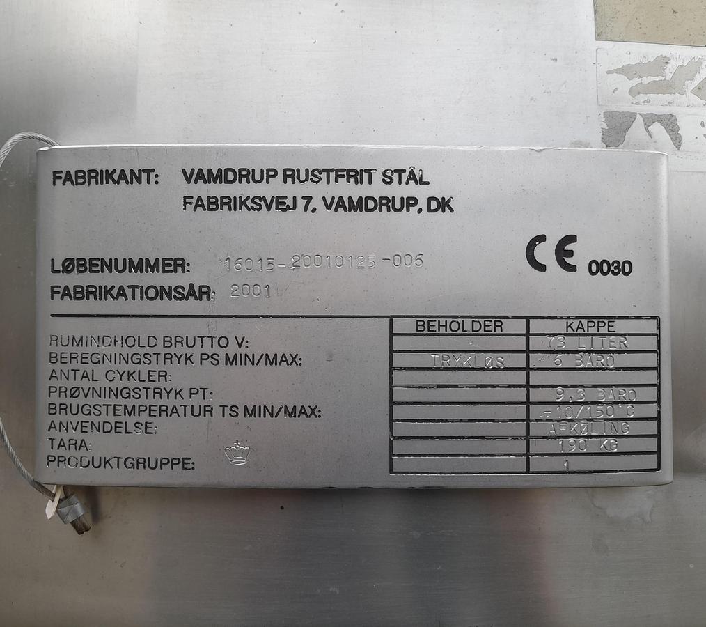 Used Tank, rustfrit syrefast stål - Vamdrup Rustfrit Stål