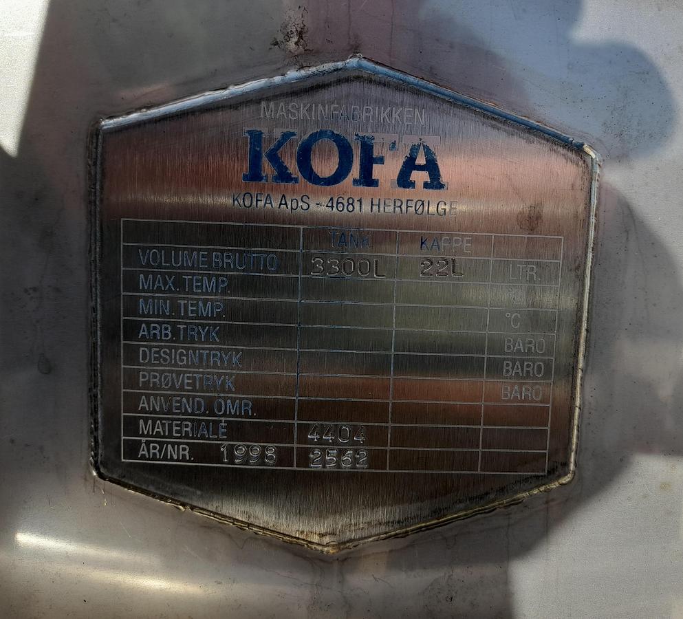Used Tank, rustfrit syrefast stål - KOFA