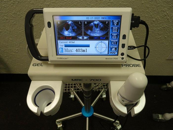 Used CubeScan Mcube BioCon-700 Bladder Scanner W/ Transducer, Cart & Power Supply