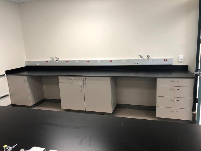 Used Used Institutional Plastic Laminated Casework lab benches with New Tops ( NO SHLEVING)