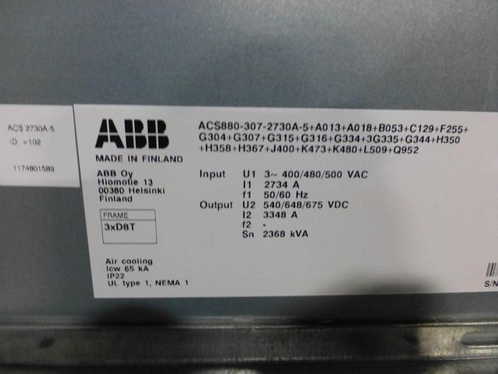 Used ABB DRIVE SYSTEM ACS880 (UNUSED NEW SURPLUS) MANUFACTURED 2018 SECTION 2 OF 4 - PENDING
