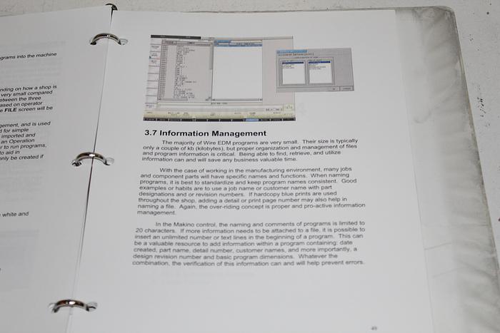 Parts Only Makino Wire EDM MGW-S Control Training Workbook (B4)