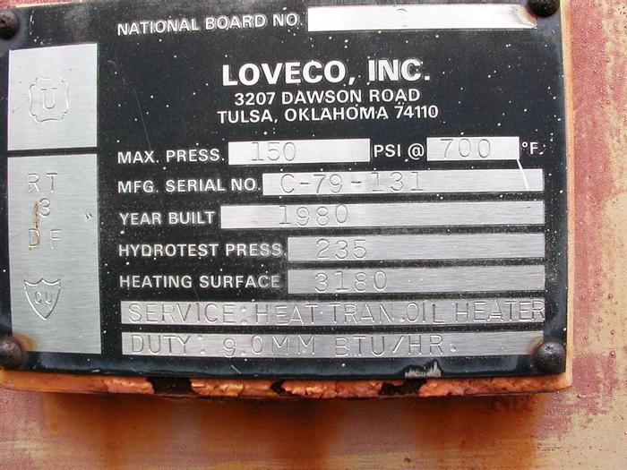 Used Boiler, Hot Oil, Process Combustion, 9 MM BTU/hr, 150 PSI #S120050