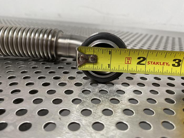 Used Stainless Steel 17" Flexible Vacuum Hose w/ KF 16 to KF 25 90° Angle Fitting