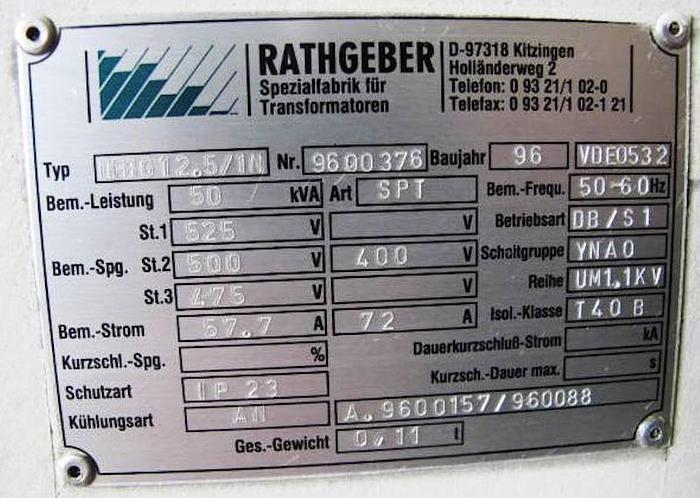Gebraucht RATHGEBER Transformator DFBG 12.5/1N