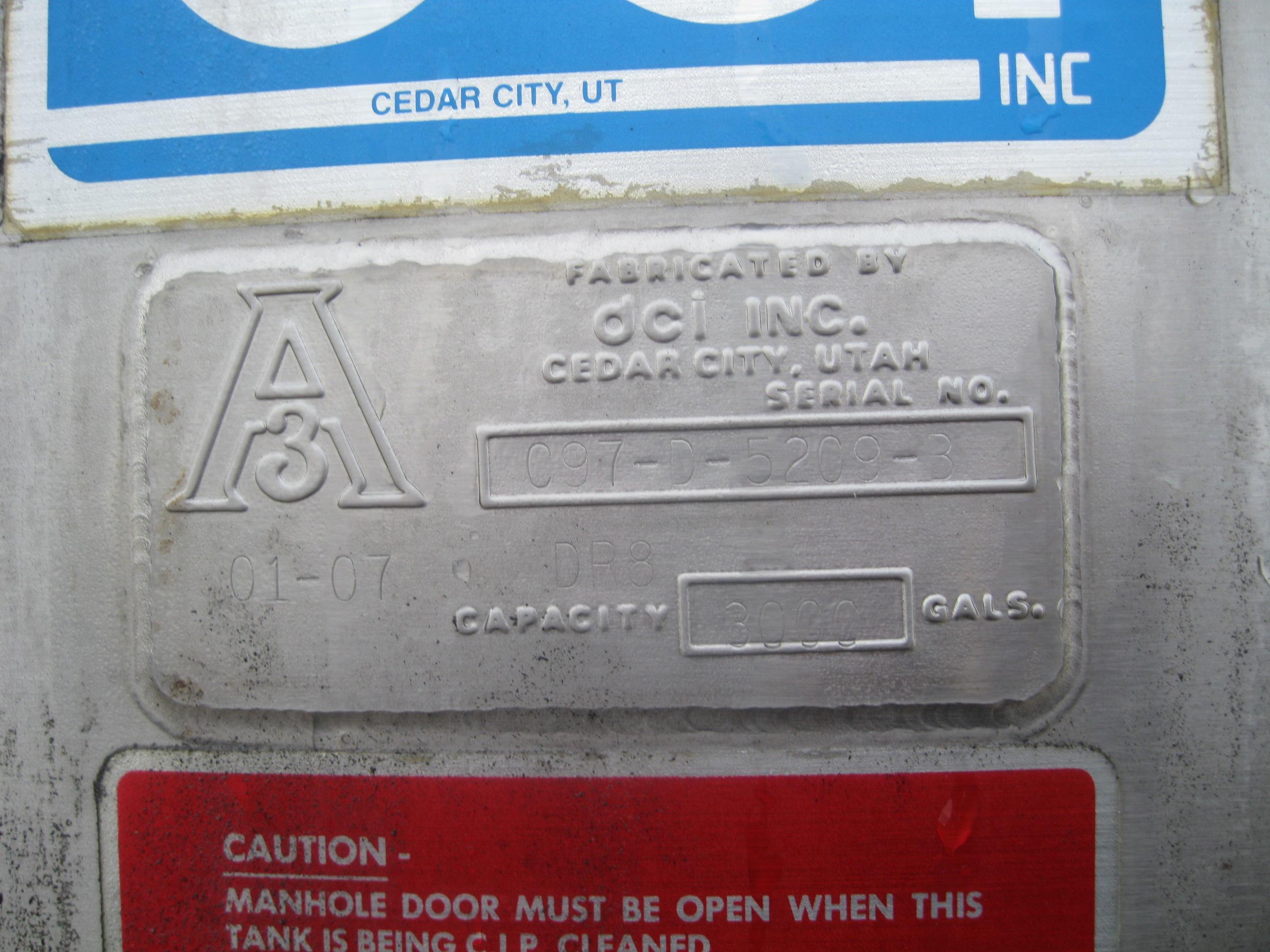 Used 3000 GALLON PROCESSOR TANK.  DCI MODEL DR8 SERIAL C97-D5209-B