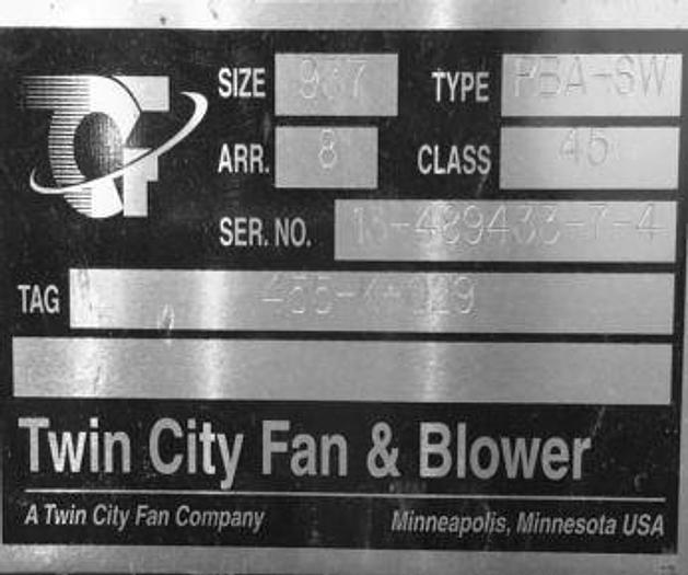 Used Twin City Size 937, RBA, Class 45, CW ROT. DISCH Blower, 16,600 CFM, 250 HP