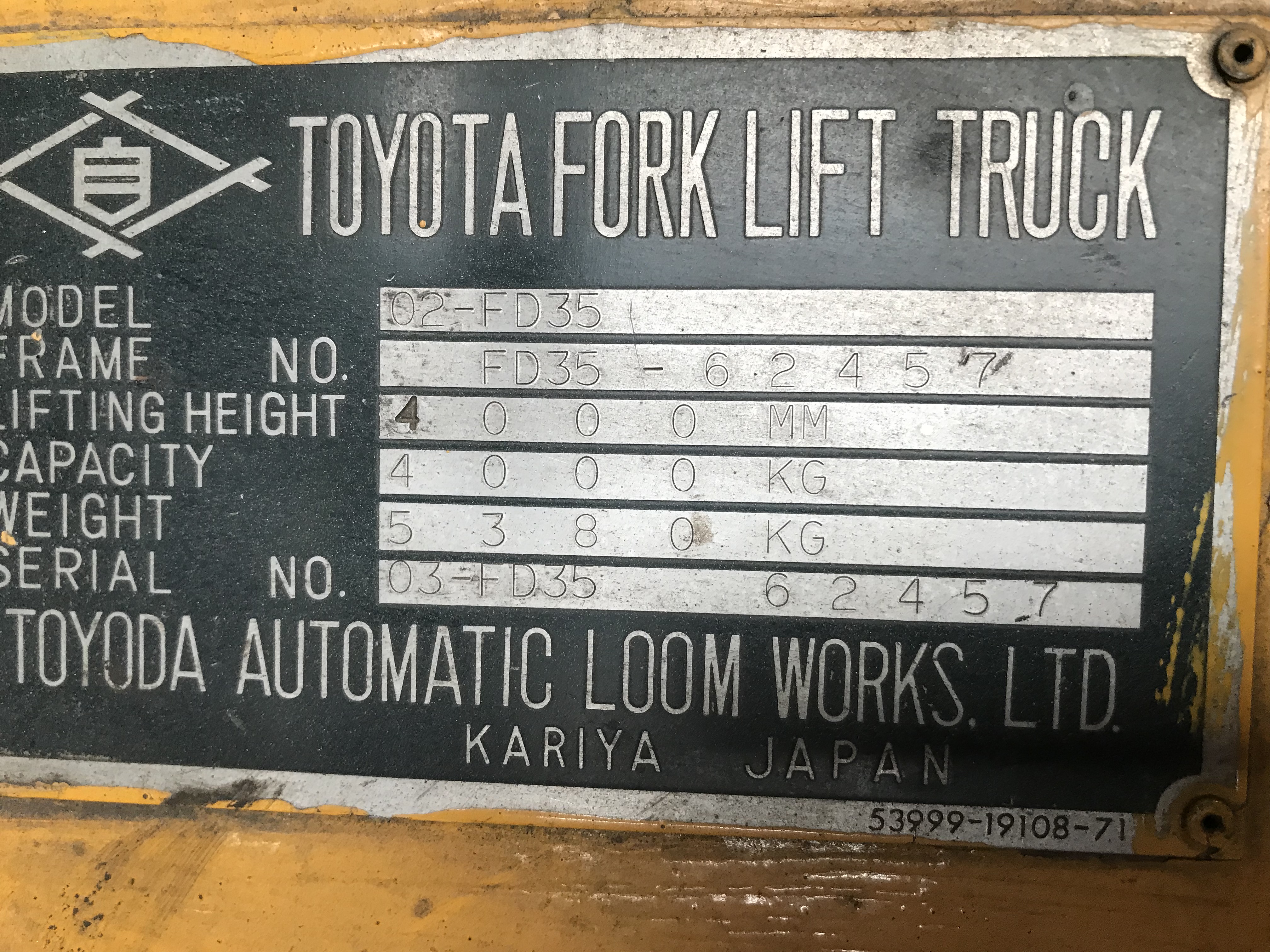 Used 1980 TOYOTA FD35 FORKLIFT TRUCK