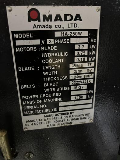 Used Amada HA-250W Automatic Horizontal Band Saw