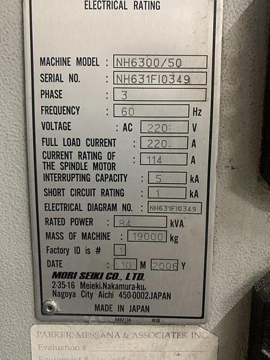 Used Mori Seiki NH6300/50 Horizontal Machining Center
