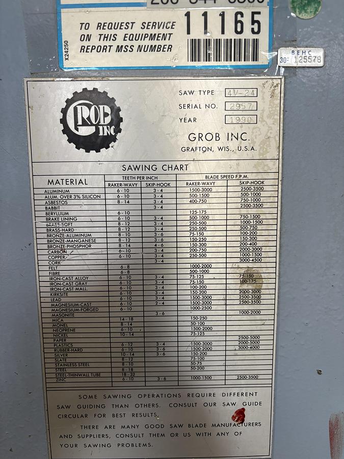 Used Grob 4v-24 Vertical Saw w/Welder