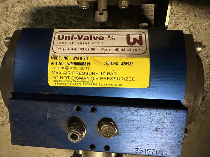 Used 2010 UNI-VALVE Stainless steel butterfly valve, DN50 - with WIRE MATIC 8 SR actuator and WM POSITION MONITORING SWITCH, ITS-100