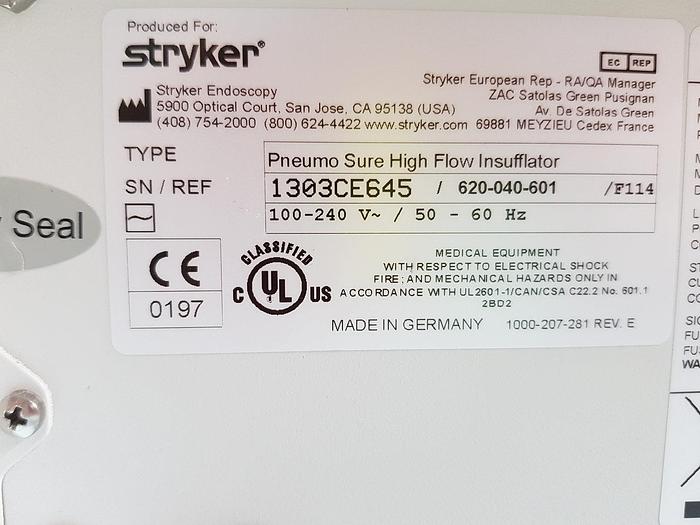 Used Stryker Endoskopie Pneumosure High Flow Insufflator 45 l