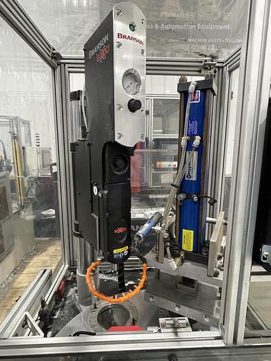 Used BRANSON S40 ROTARY 2000X ULTRASONIC WELDER SYSTEM CELL 20:4.0 4000 WATT WITH CAMCO 6 POSITION INDEX TABLE AND PNEUMATIC PRESS  Title *