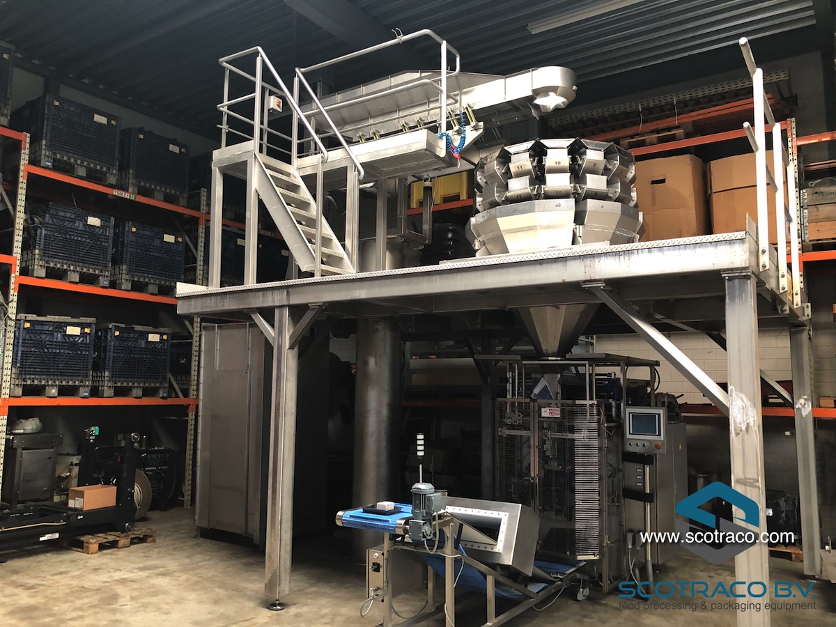 Used Complete weighing and packing line, Yamato sigma 714, Innotech vffs