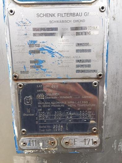 Used Filter, Pressure Leaf, 120 SF, Jkt, 316L S/st, Schenk, VTHL #S740473