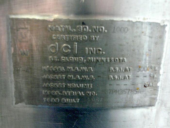 Used DCI 500 Gallon Stainless Steel Single Walled Tank/ Reactor / Pressure Vessel