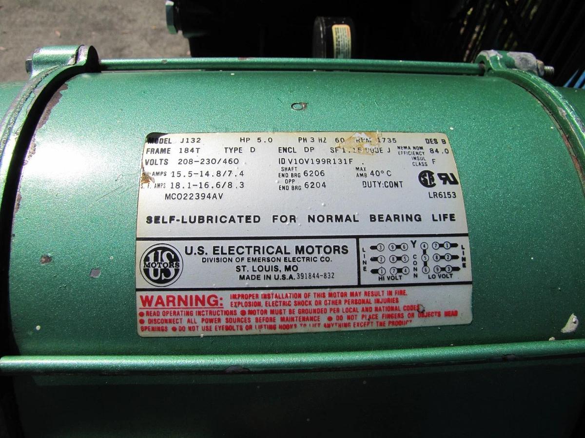 Used SpeedAire 5Z404E 5HP Piston Air Compressor 80 Gallon Tank 230V 3 Phase Upright