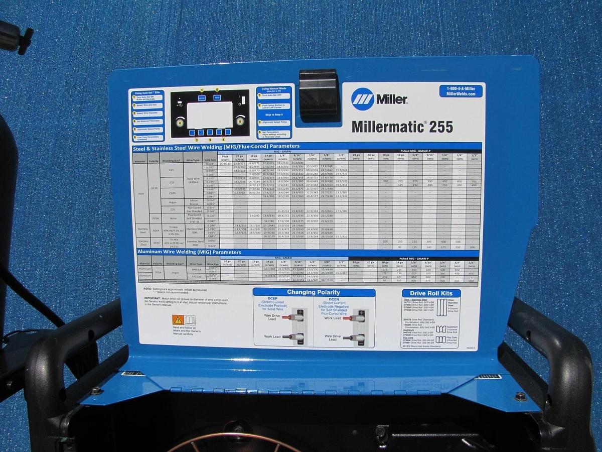 Used Miller Millermatic 255 MIG Pulsed MIG Welder 230V 3 Phase 7in LCD Cart Helmet