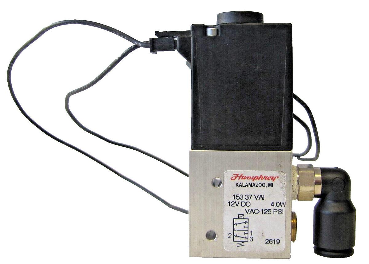 Used Humphrey 153 37 VAI Balanced Solenoid Valve 12 VDC 12V DC 1/8" NPSC Port 125 PSI