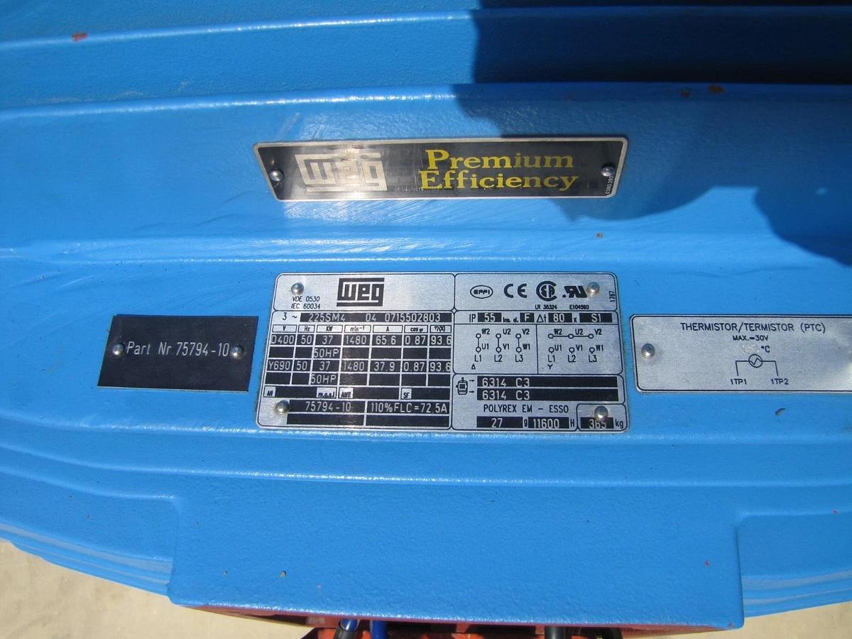 Used CompAir Hydrovane 75083-10 WEG 50 HP Electric Motor 400V 3 Phase 50Hz 1480 RPM