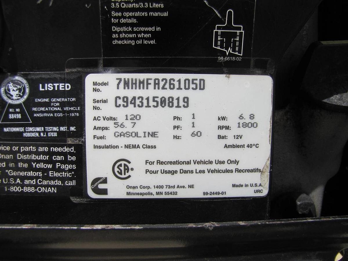 Used Cummins Onan Marquis 7000 Watt RV Mobilehome Gas Generator 120V Output
