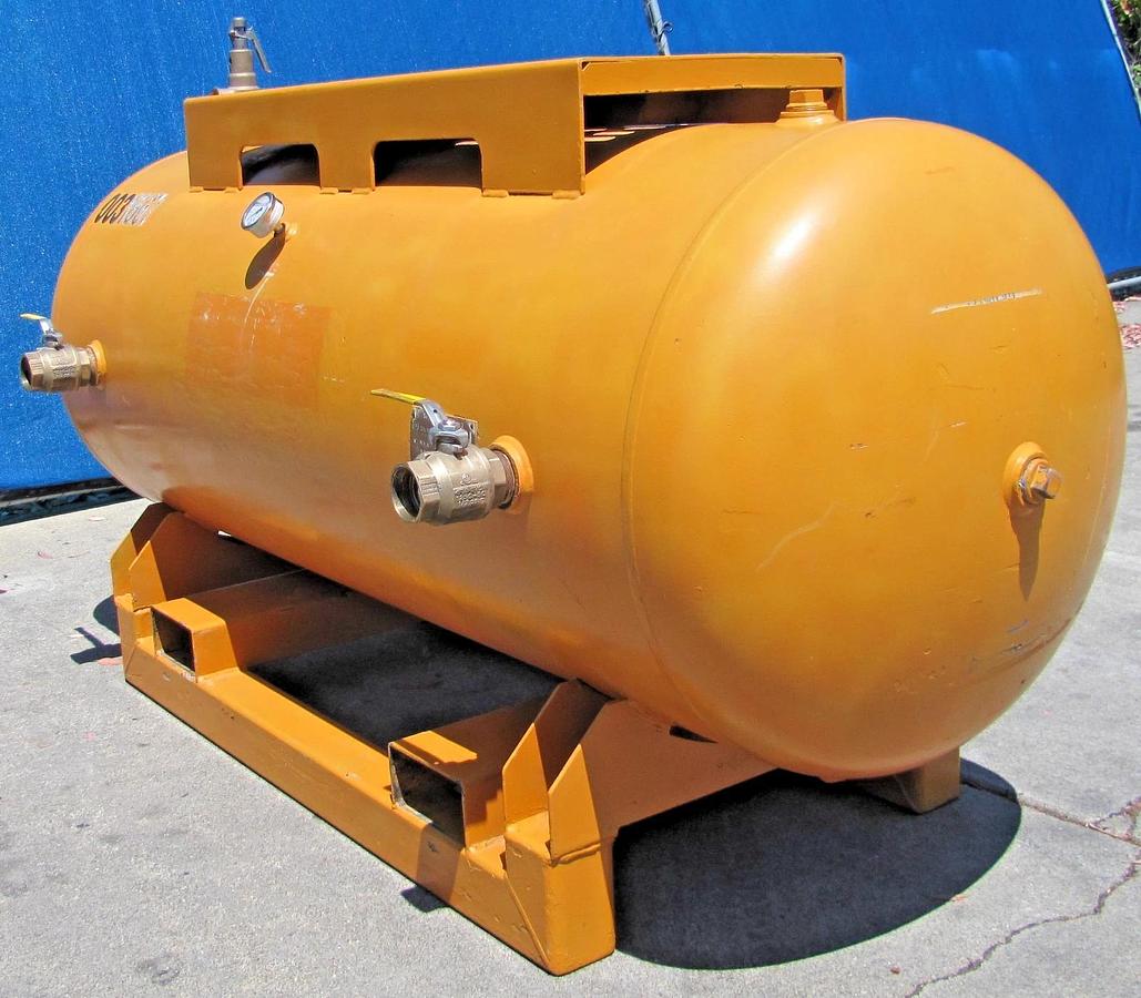 Used Silvan Horizontal 240 Gallon Air Tank 200 PSI W Pressure Gauge Ball Valve Outlet